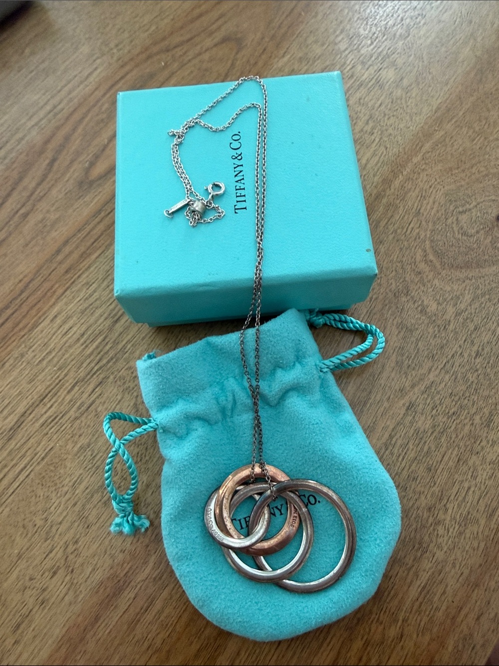 Tiffany & Co. Triple Interlocking Circle Necklace - Turquoise/Silver/Rose Gold